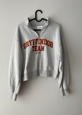 Gri Uzun Kollu Gryffindor Baskılı Sweatshirt