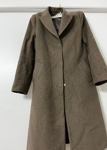Düğmeli Kahverengi Kadın Uzun Palto - Görsel 3