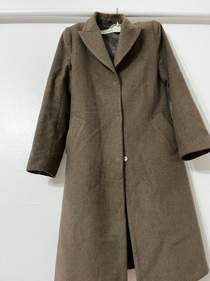 Düğmeli Kahverengi Kadın Uzun Palto - Görsel 3