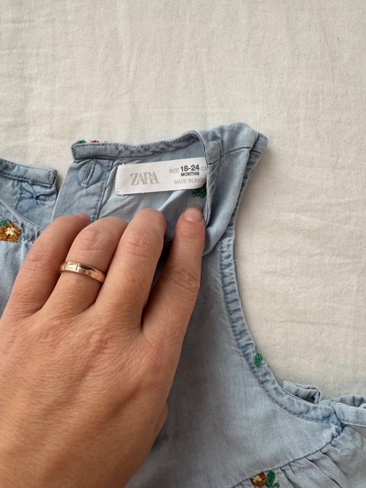 Nakışlı Mavi Kız Çocuk Elbisesi - Görsel 2