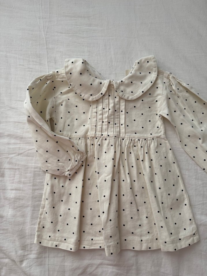 Puantiye Desenli Uzun Kollu Pamuklu Kız Elbisesi - Görsel 2