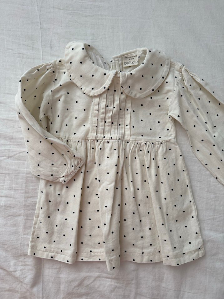 Puantiye Desenli Uzun Kollu Pamuklu Kız Elbisesi - Görsel 4