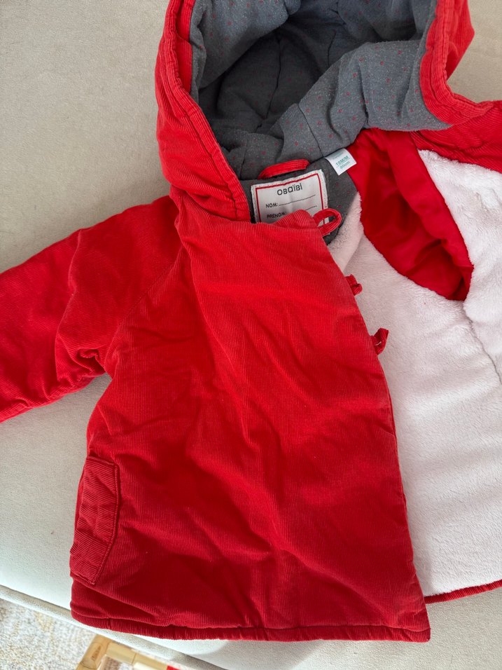 Kapüşonlu Kırmızı  Çocuk Kabanı - Görsel 3