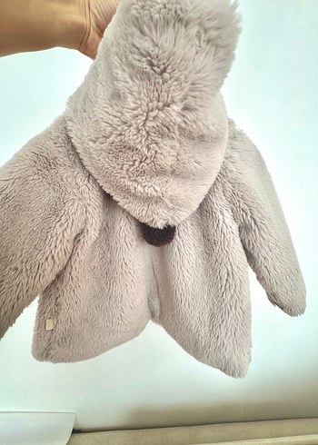 Krem Peluş Detaylı Kız Çocuk Kaban - Görsel 3