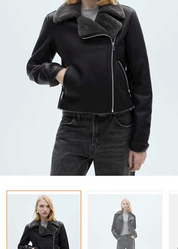 Gri Kadın Biker Denim Ceket Kürk Detaylı