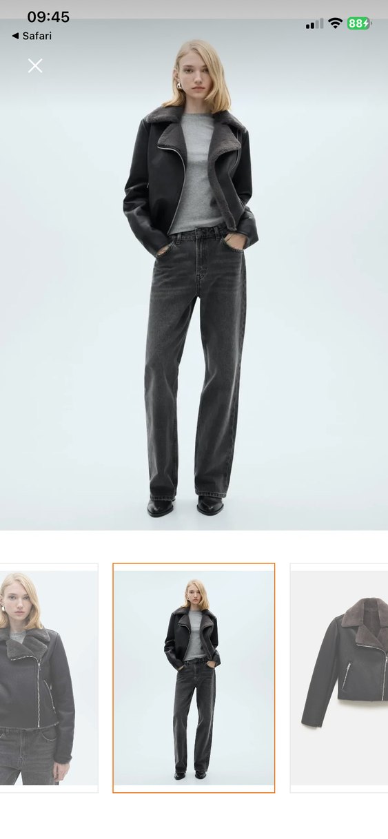 Gri Kadın Biker Denim Ceket Kürk Detaylı - Görsel 2