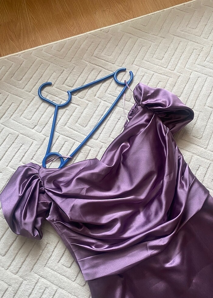 Kadın Lila Saten Söz Nişan elbisesi - Görsel 2