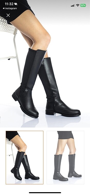 Kadın  Siyah Lastik Detaylı Çizme - Görsel 9