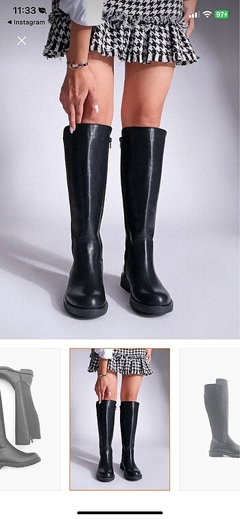 Kadın  Siyah Lastik Detaylı Çizme - Görsel 7