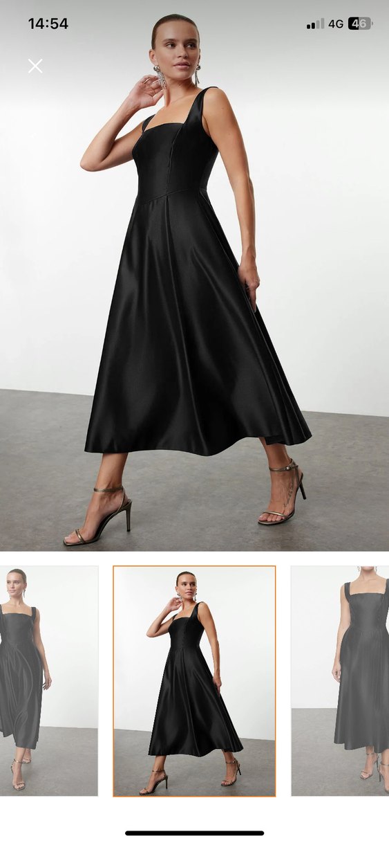 Siyah Uzun İpek Dokulu Kadın Elbise - Görsel 4