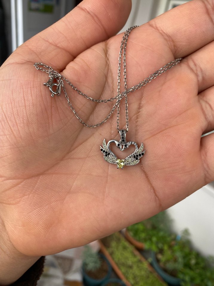 Gümüş,Çift KUĞU model Kolye - Görsel 3