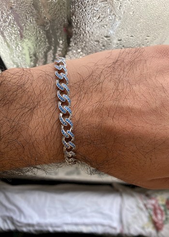 925 ayar gümüş aqua Erkek Bileklik - Görsel 3