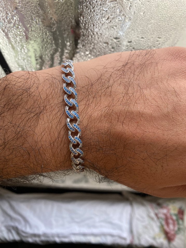 925 ayar gümüş aqua Erkek Bileklik - Görsel 3