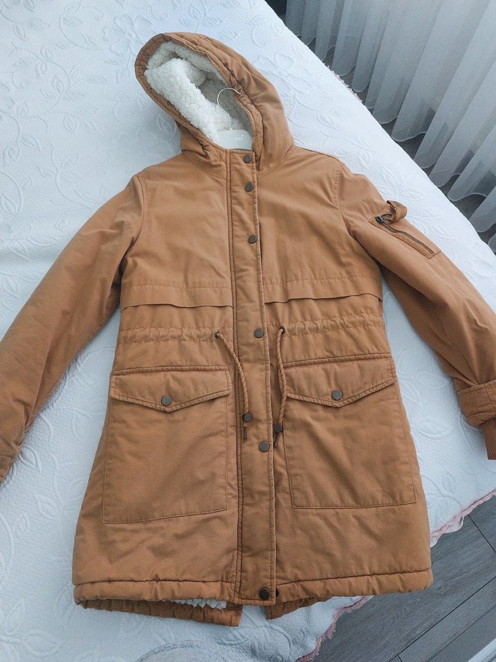 Bej Kadın Midi Boy Sıcak Mont - Görsel 3