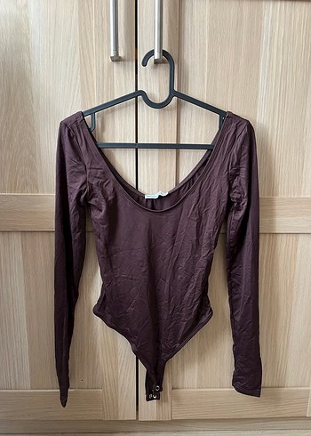 Bershka Kahverengi V Yakalı Uzun Kollu Bluz