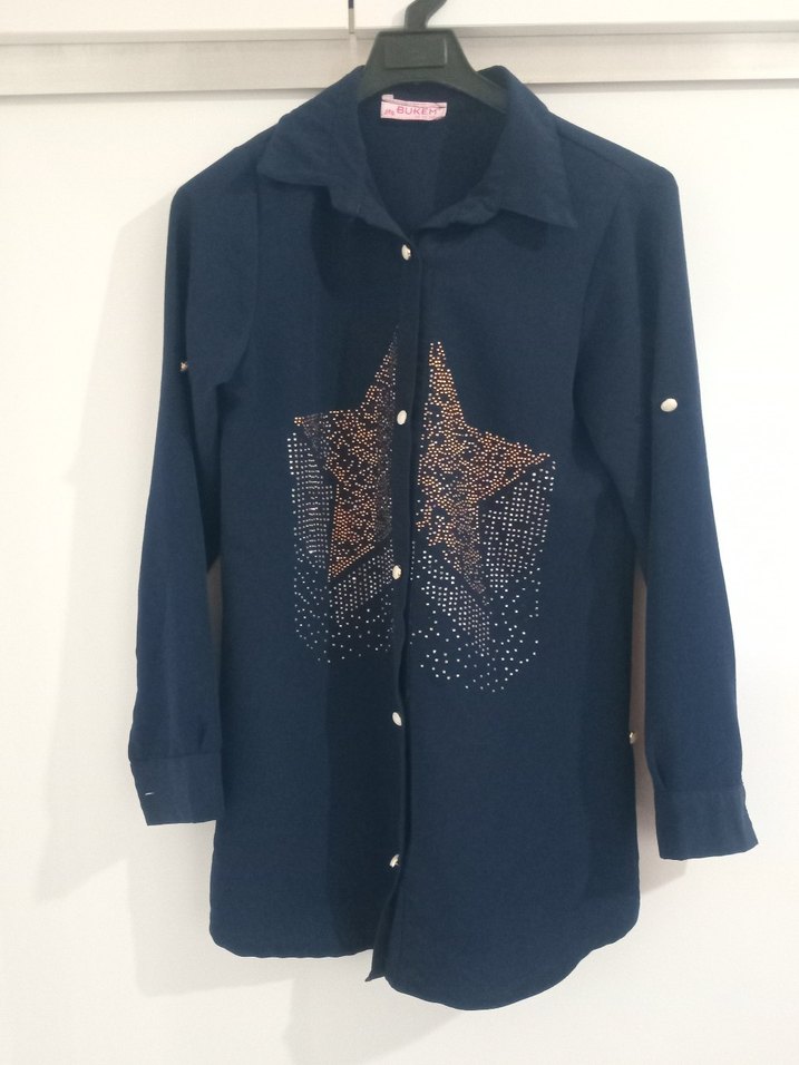 Uzun Kollu Mavi Çocuk Gömlek - Görsel 2