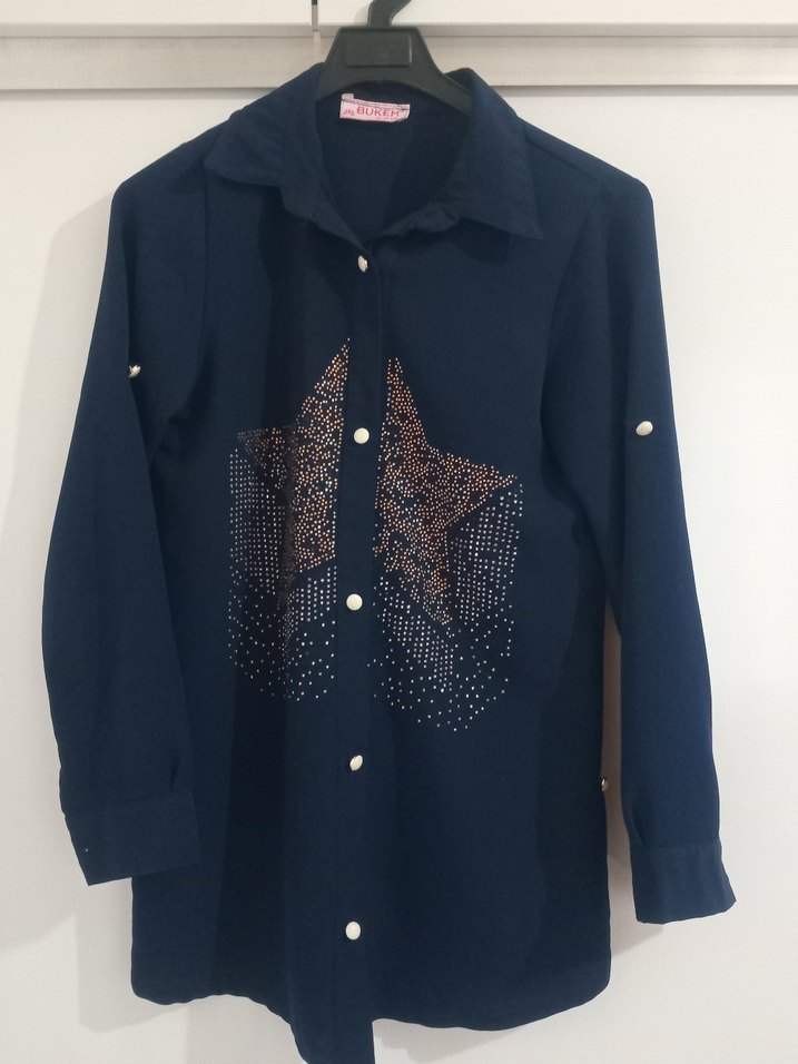 Uzun Kollu Mavi Çocuk Gömlek - Görsel 3