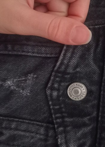 Siyah Düğmeli Kadın Uzun Kot Ceket - Görsel 3