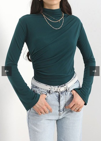 Zümrüt Yeşili Büzgülü Kadın Bluz - Görsel 2