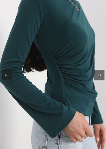 Zümrüt Yeşili Büzgülü Kadın Bluz - Görsel 6