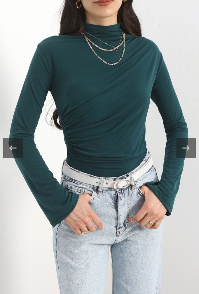 Zümrüt Yeşili Büzgülü Kadın Bluz - Görsel 2