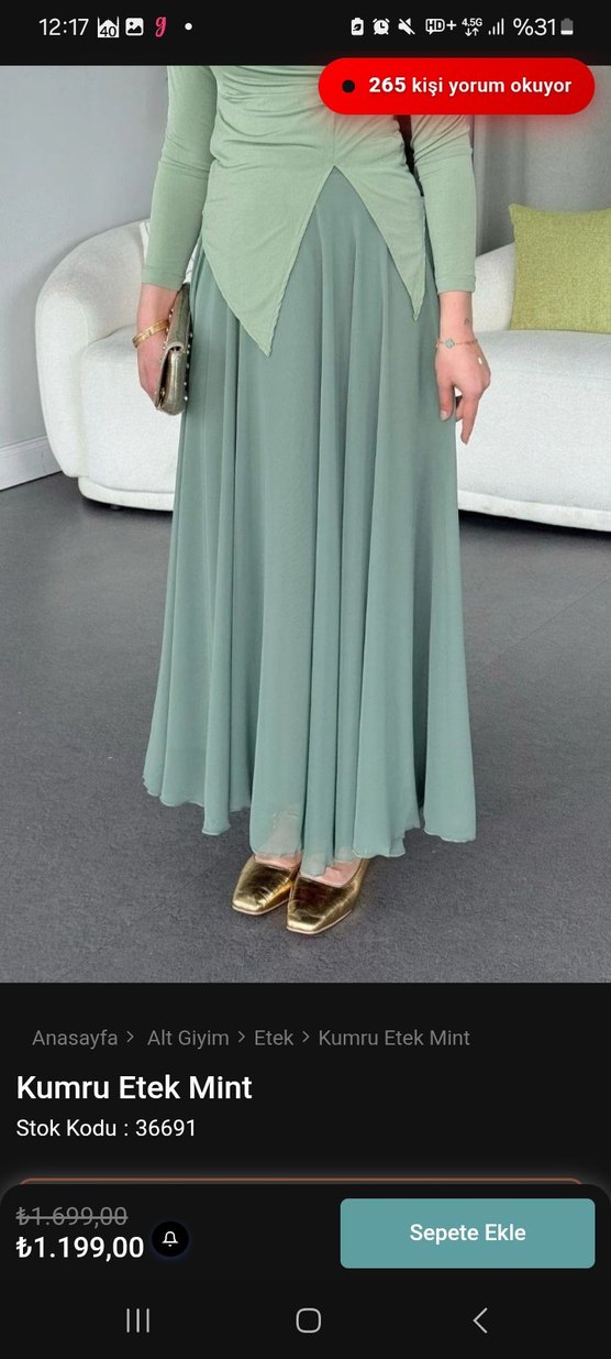 Yeşil Şifon Etek - Görsel 2