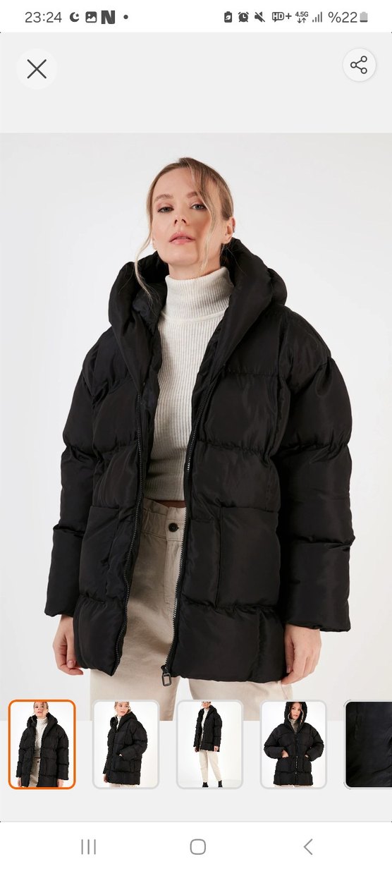 Siyah Kapüşonlu Kadın Kışlık Mont - Görsel 4