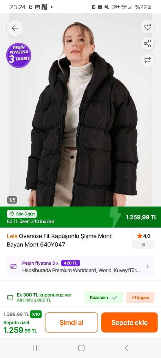 Siyah Kapüşonlu Kadın Kışlık Mont - Görsel 5