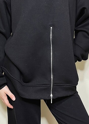 s Beden ÖNÜ FERMUARLI ARKASI NAKIŞ BASKILI ŞARDONLU 3 İPLİK KADIN SWEATS