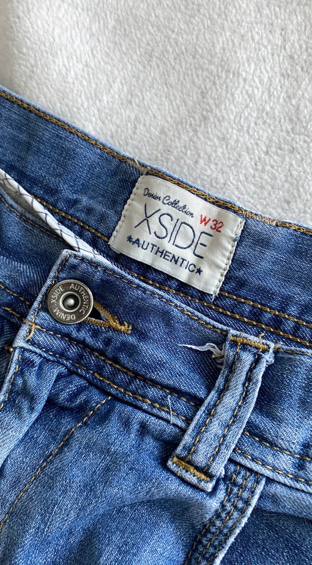 Erkek Kot Şort Bel Detaylı Mavi - Görsel 4