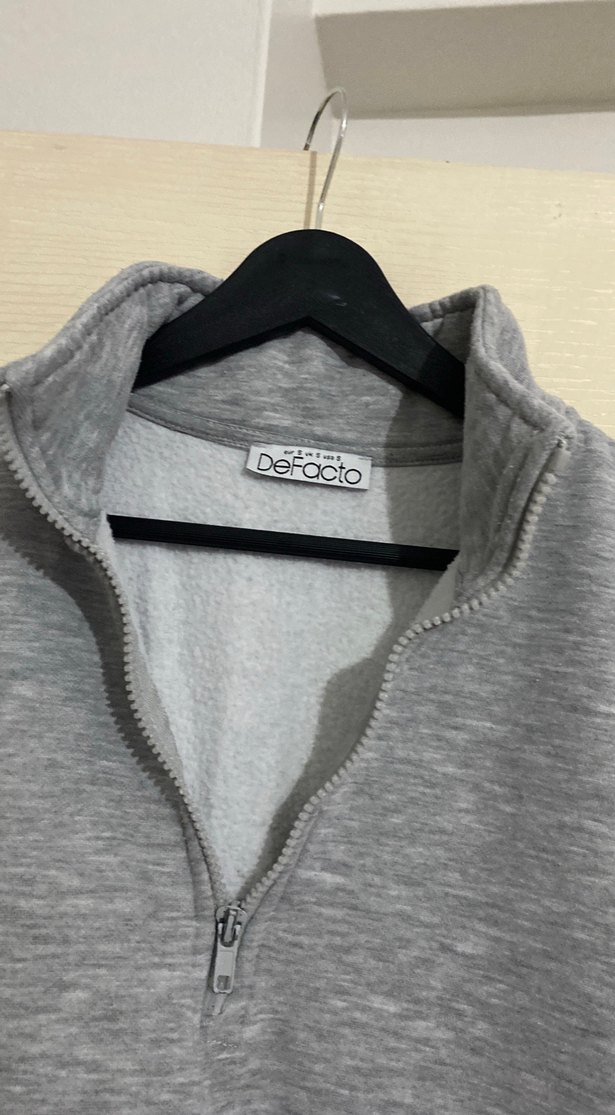 Gri Yarım Fermuarlı Kadın Sweatshirt - Görsel 2