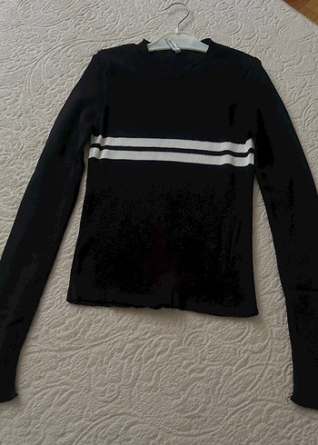 s Beden Siyah Çizgili Kadın Sweatshirt
