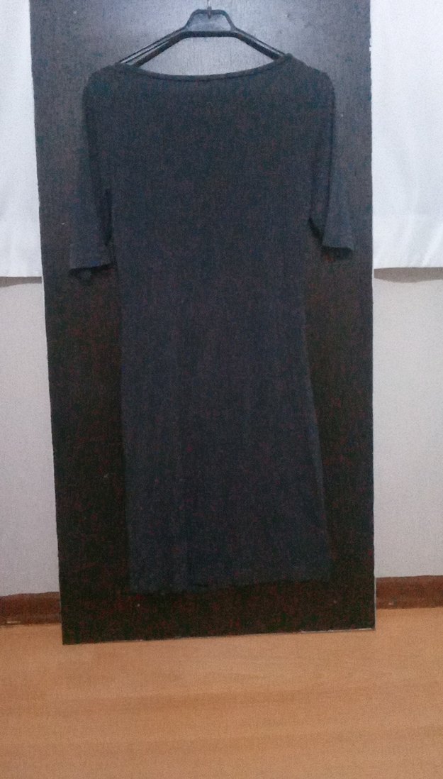 Siyah Kısa Kollu Drapeli Midi Elbise - Görsel 3