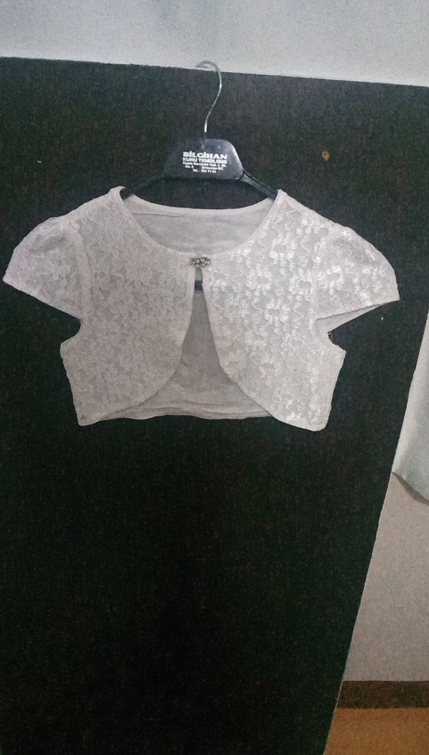 Kız Çocuk Kısa Kollu Dantelli Beyaz Bolero - Görsel 2