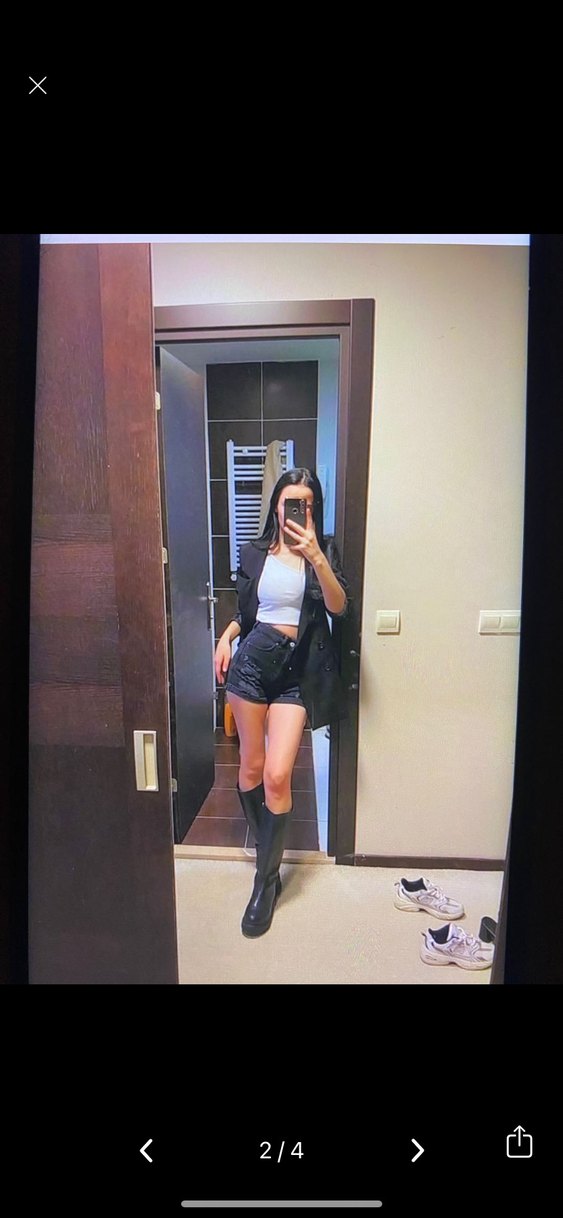 Siyah Bağcıklı Salaş Mini Kot Şort - Görsel 4