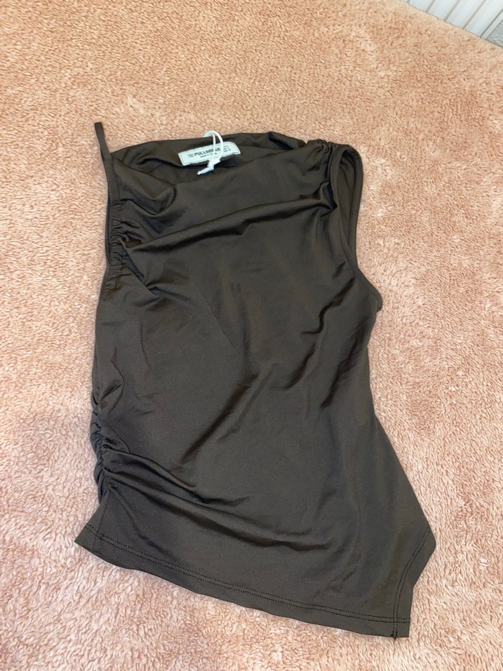 Kahverengi Fitted Kolsuz bluz - Görsel 2