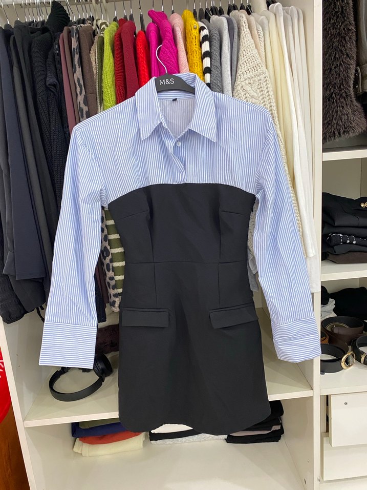 Çizgili Uzun Kollu Midi Elbise - Görsel 2