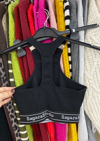 Siyah Strappy Örme Crop Top - Görsel 2