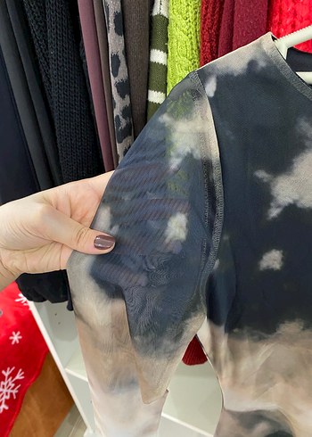 Uzun Kollu Batik Desenli Uzun Elbise - Görsel 5