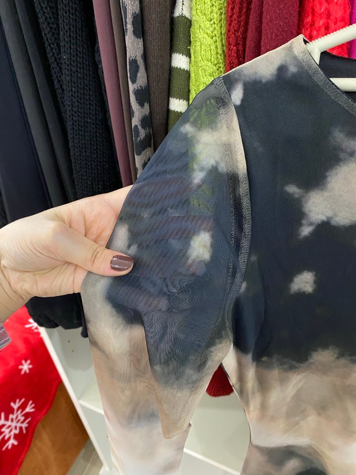 Uzun Kollu Batik Desenli Uzun Elbise - Görsel 5