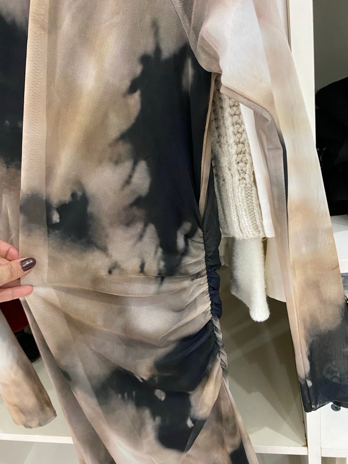 Uzun Kollu Batik Desenli Uzun Elbise - Görsel 2