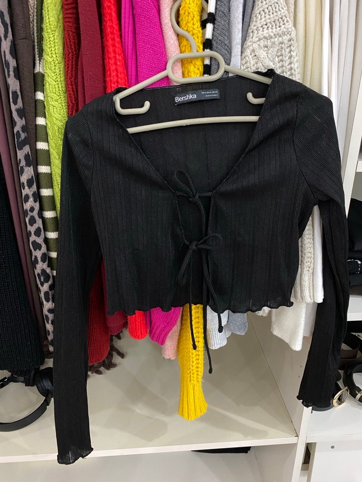 Siyah Pilili Halter Yaka Strappy Bluz - Görsel 2