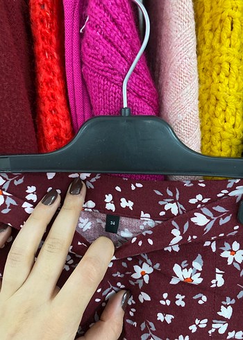 Bordo Çiçek Desenli Uzun Midi Etek - Görsel 4