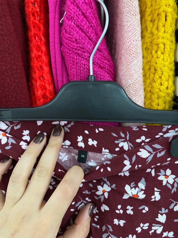 Bordo Çiçek Desenli Uzun Midi Etek - Görsel 4