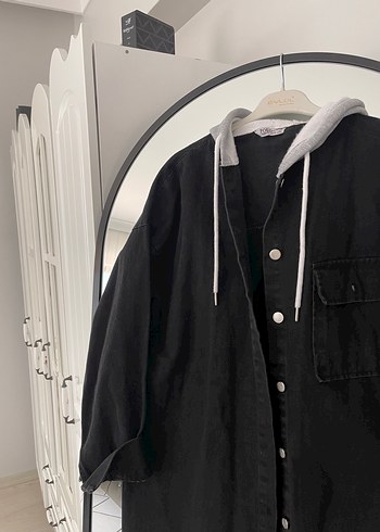 xl Beden Kapüşonlu Siyah Kadın Denim Ceket