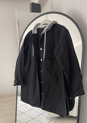 Kapüşonlu Siyah Kadın Denim Ceket