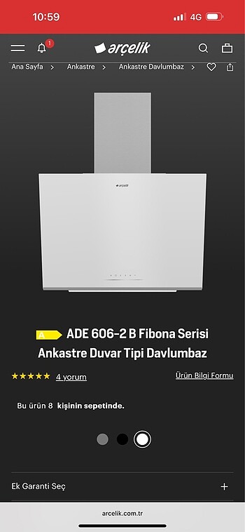 Arçelik beyaz ankastre davlumbaz