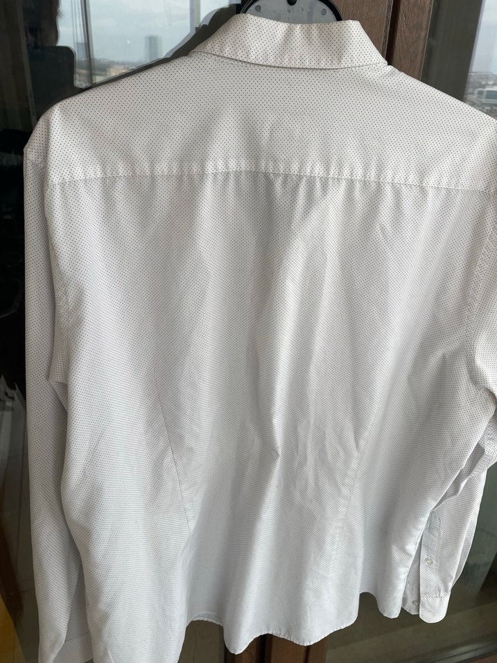 H&M Erkek Beyaz Keten Uzun Kollu Gömlek - Görsel 3