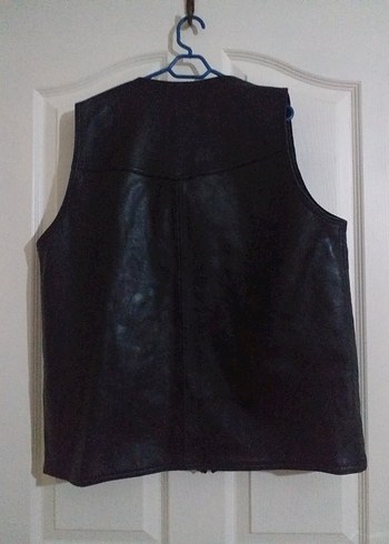 Düğmeli Siyah Deri Erkek Biker Yelek - Görsel 3