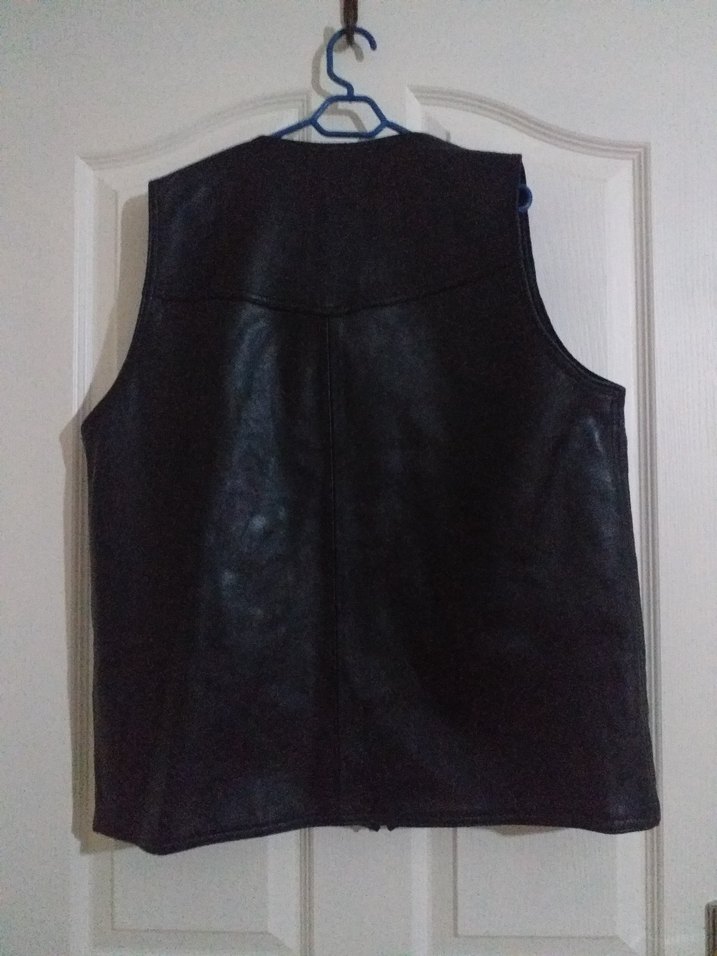 Düğmeli Siyah Deri Erkek Biker Yelek - Görsel 3